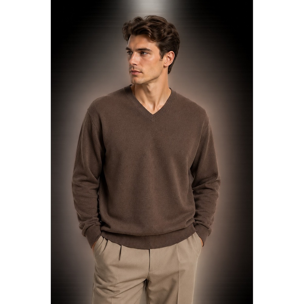 Black Brown 1826 Mens XL 100% 2-Ply Cashmere V-Neck Sweater Blue Old Money EUC